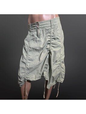 Y2K Khaki Midi Cargo Drawstring Skirt Size M Grunge Gorpcore Fairy Low Rise